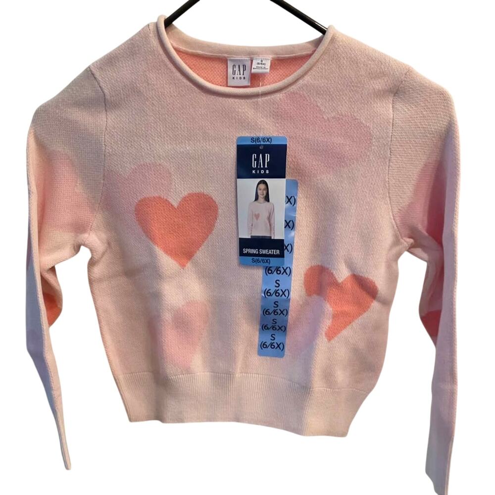 NWT 100% Cotton Gap Kids Pink Heart Sweater Size S (6/6X)